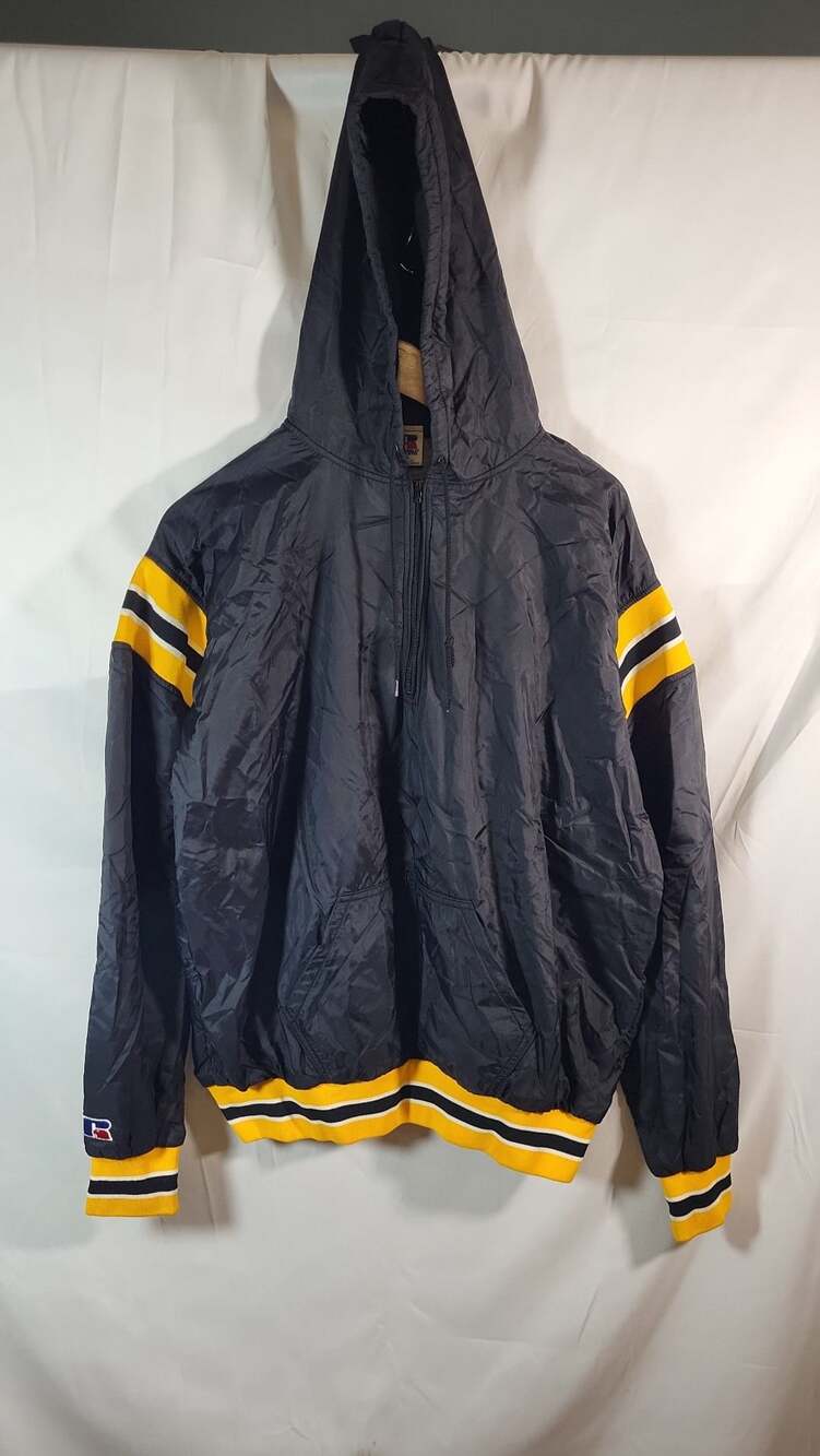 Vintage Russell Athletic 90s Made in USA Nylon Quarter Zip Hooded Windbreaker Ja